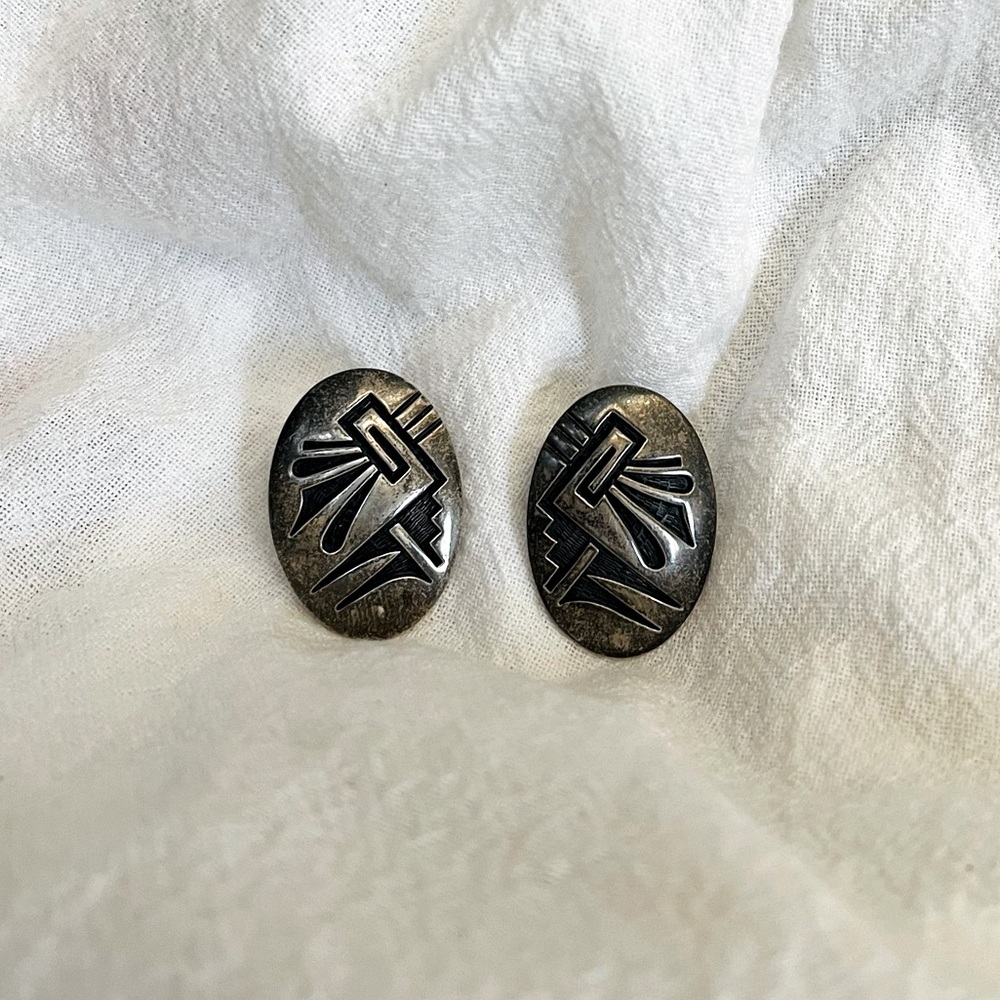 Native American Large Post Sterling Silver Earrings